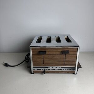 VTG GE Toaster 4 Slice Toaster Chrome Woodgrain Tested General Electric TESTED